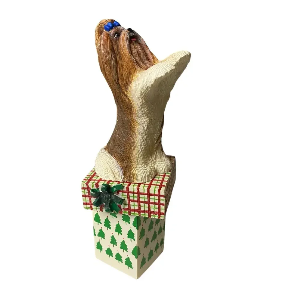 Christmas Holiday Shih Tzu Puppy Dog on presents Mantle Decor